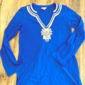 Lilly Pulitzer royal blue and gold cotton tunic.